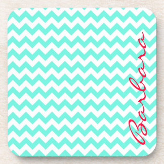 Posavasos Chevron azul suave con tu nombre en script