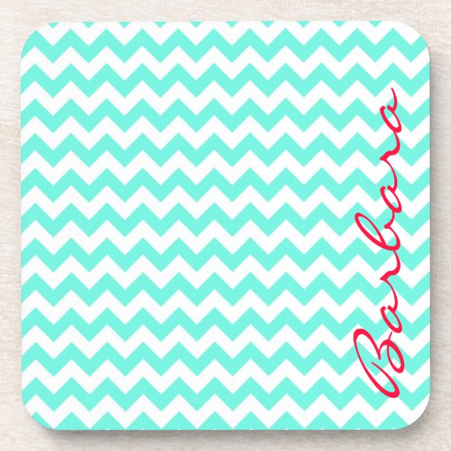 Posavasos Chevron azul suave con tu nombre en script (Frente)