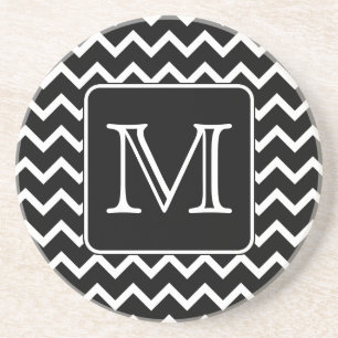 Posavasos Chevron blanco y negro con el monograma de encargo