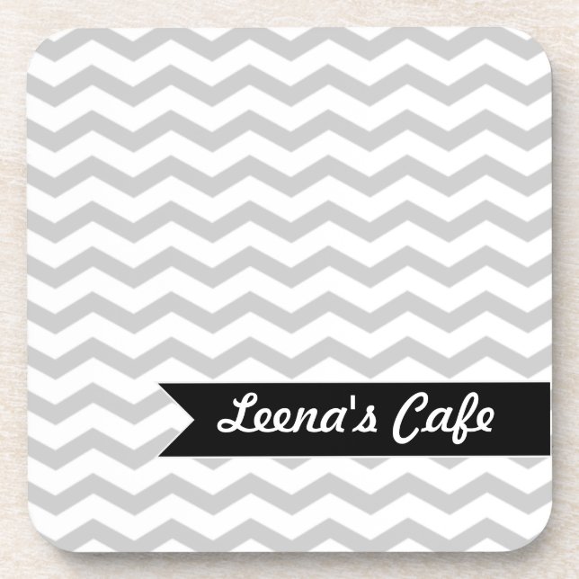 Posavasos Chevron gris con la etiqueta personalizada negro (Frente)