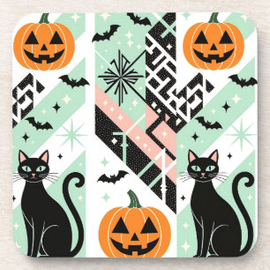 Posavasos Chic Geometric Pastel Black Cat Pumpkin Halloween