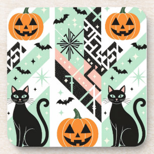 Posavasos Chic Geometric Pastel Black Cat Pumpkin Halloween