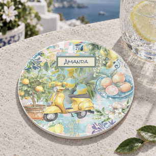 Posavasos Chic Turquesa Azul Floral Citrus Siciliano