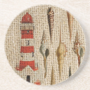 Posavasos chic y sombrío faro costero de la línea de playa d