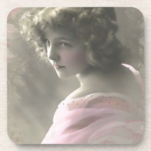 Posavasos Chica adolescente victoriana de época en rosa
