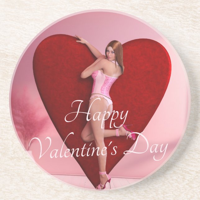 Posavasos Chica apasionado del Día de San Valentín en un lug (Frente)