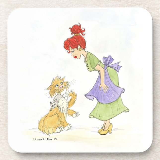 Posavasos Chica con escayola para gato y ratón (Frente)