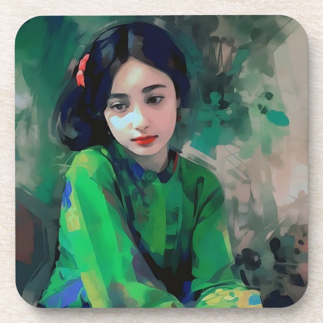 Posavasos Chica con vestido verde (Frente)