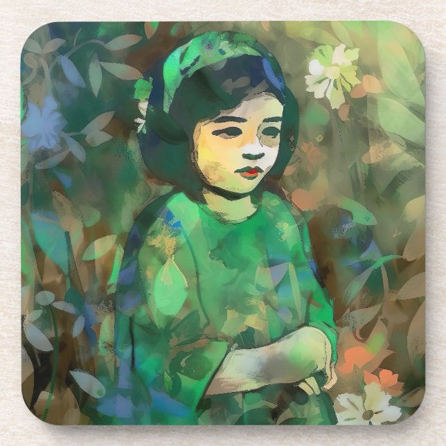 Posavasos Chica con vestido verde (Frente)