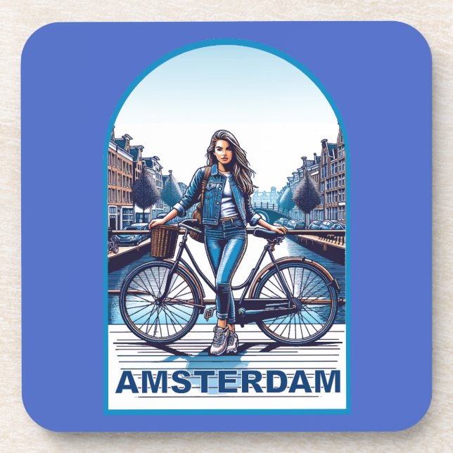 Posavasos Chica de Ámsterdam con bicicleta en puente (Frente)