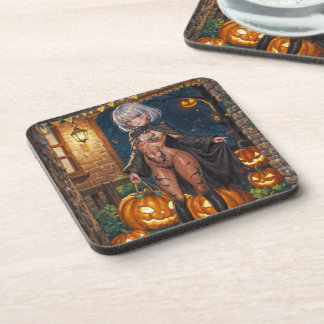 Posavasos Chica de Anime de Halloween Truco o Trato Pintura