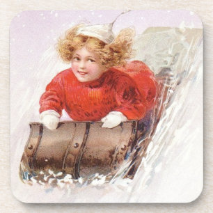 Posavasos Chica de la época sobre el conjunto de tobogán de 