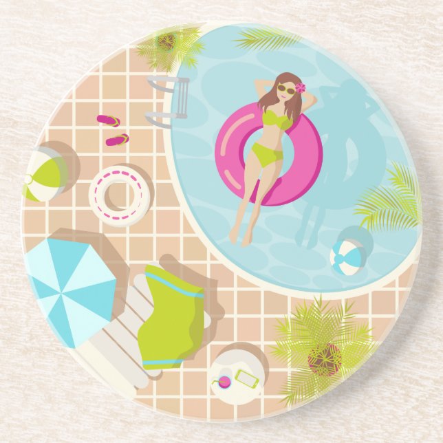 Posavasos Chica de la piscina en la playa de verano de bikin (Frente)
