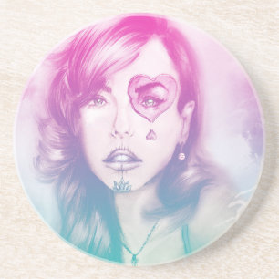 Posavasos Chica de maquillaje de cráneo de azúcar, Pascua de