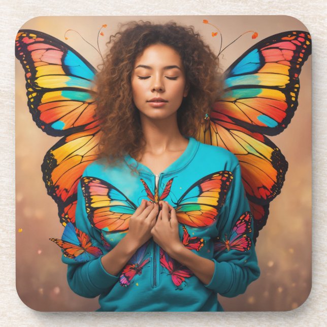 Posavasos "Chica de mariposa silenciosa, escayola de plástic (Frente)