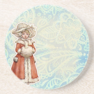 Posavasos Chica de Navidades victorianos en la gorra roja