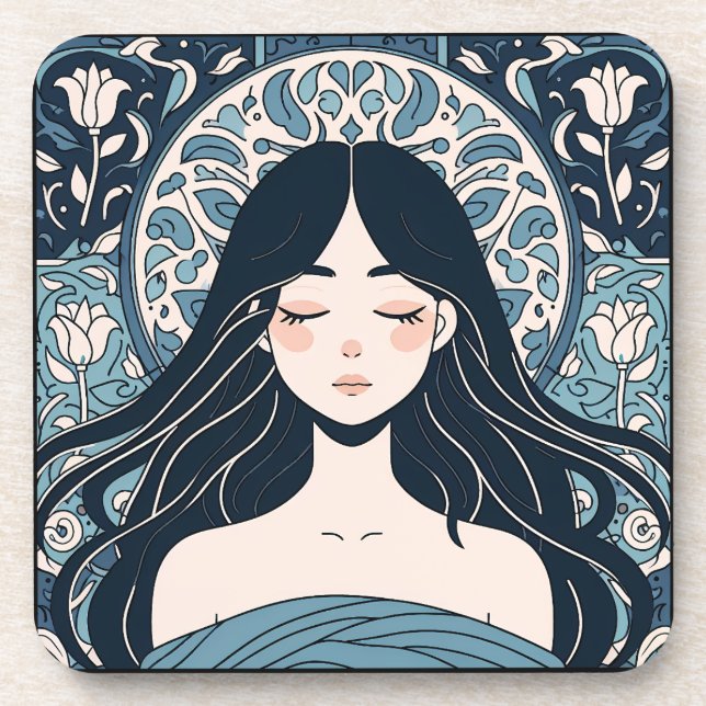 Posavasos Chica De Nilo Otomano - Aura Floral Azul Serene (Frente)