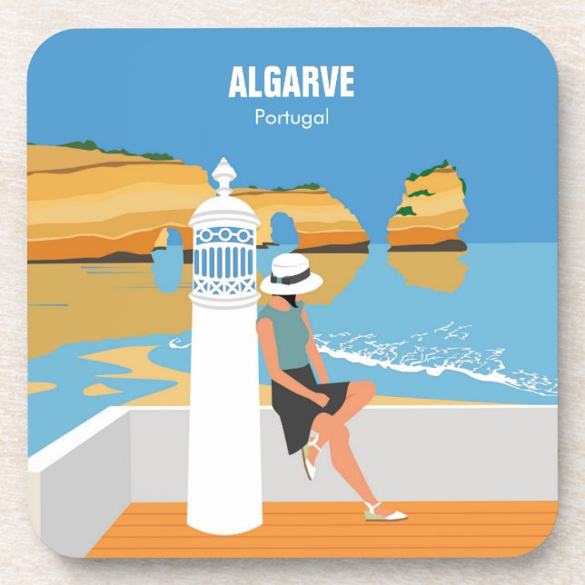 Posavasos Chica de playa de Algarve estilo vintage (Frente)