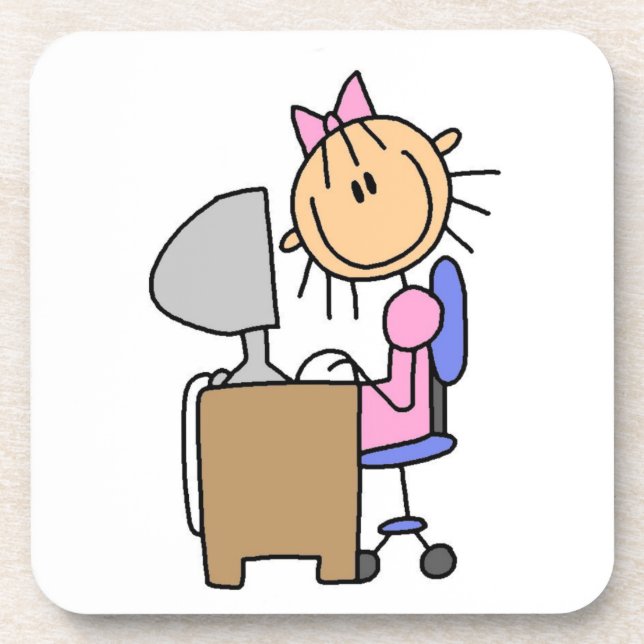 Posavasos Chica en computadora (Frente)