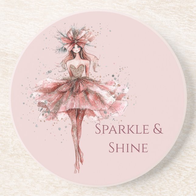 Posavasos Chica espumoso con vestido de oro rosa (Frente)