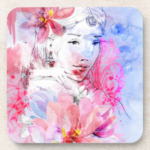 Posavasos Chica hermoso con un ramo de flores