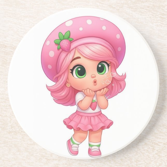 Posavasos Chica Kawaii de Fresa Chibi (Frente)