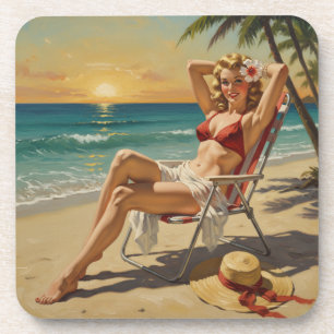 Posavasos Chica On the Beach Retro arte de los años 50