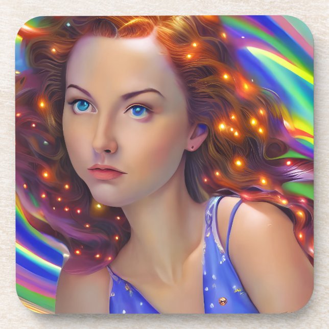 Posavasos Chica soñado con luces arcoiris (Frente)