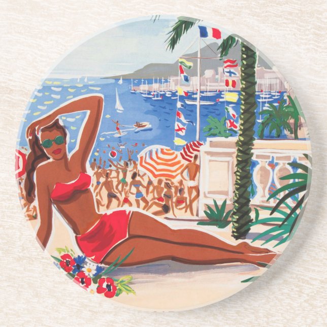 Posavasos Chica Vintage Cote D'Azur Beach (Frente)