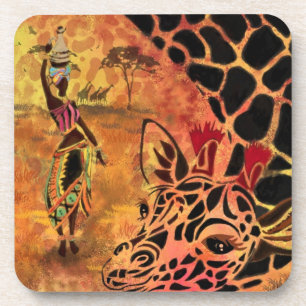 Posavasos Chica y jirafa africana - Amigos - Dibujo artístic
