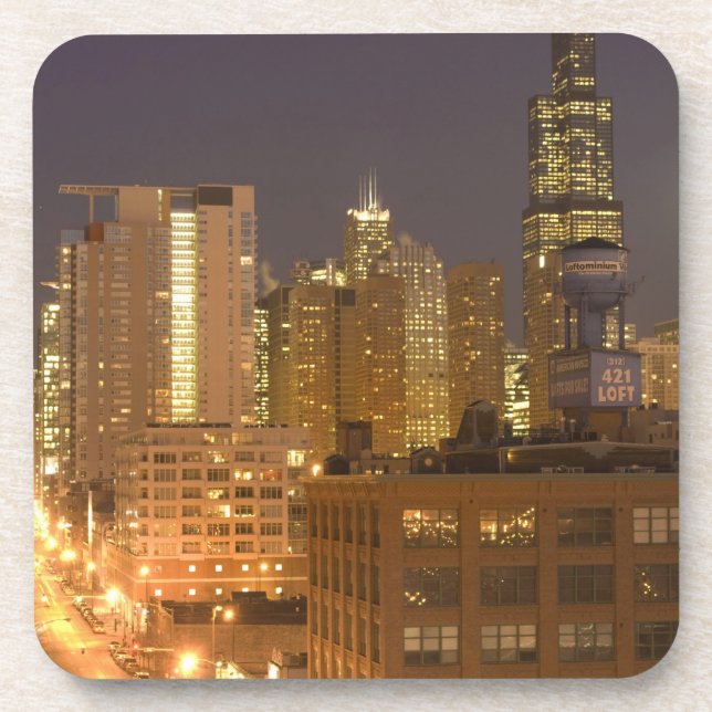 Posavasos Chicago, Illinois, Skyline desde West Loop en (Frente)