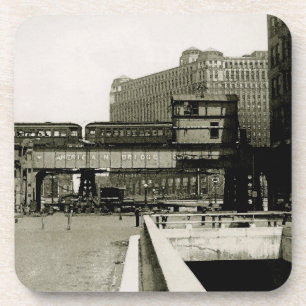 POSAVASOS CHICAGO MERCHANDISE MART TROLLEY TRAIN WATERCOLOR