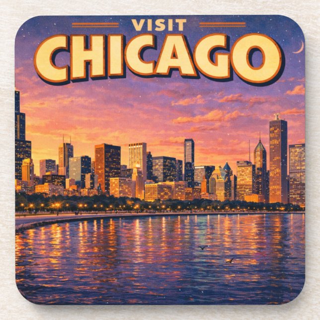 Posavasos Chicago skyline and Lake Michigan in the evening (Frente)