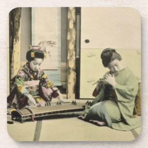 Posavasos Chicas japoneses que juegan la flauta, el "koto" y