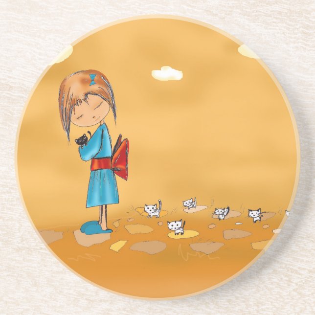 Posavasos chicas y gatos (Frente)