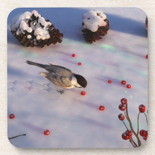Posavasos Chickadee Winter Cork Coasters
