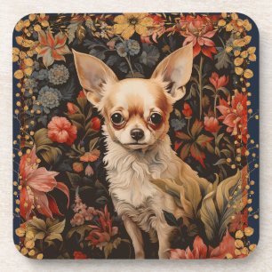 Posavasos Chihuahua con flores al estilo de William Morris