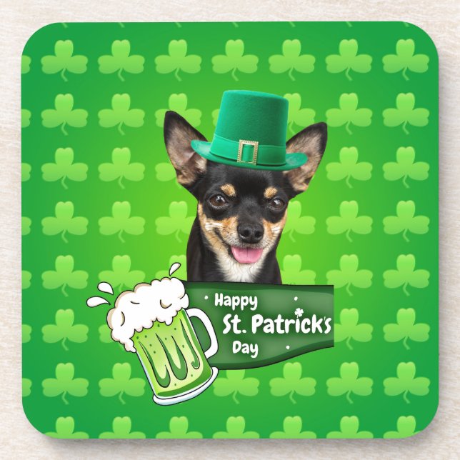 Posavasos Chihuahua Cuppy Dog St. Patrick's Day Green Clover (Frente)