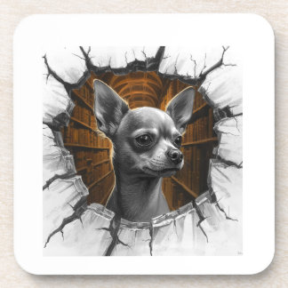 Posavasos Chihuahua Peers Through A Grey Wooden Wall