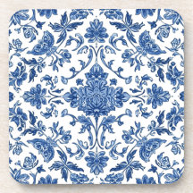 Chinoisería Floral Azul Acuarela Blanca