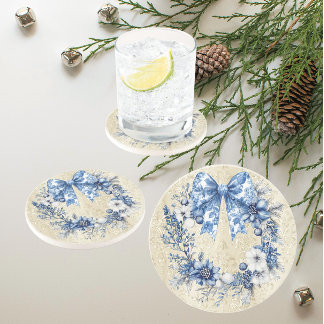 Posavasos Chinoiserie Blue White Holiday Wreath
