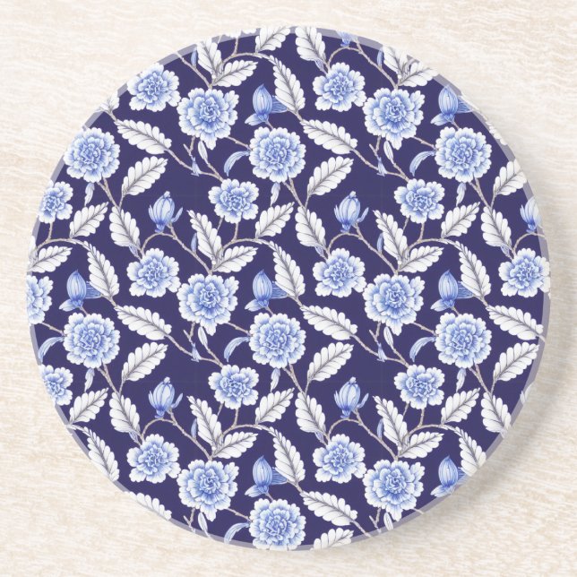 Posavasos Chinoiserie Delft Blue Floral Porcelana Patrón (Frente)