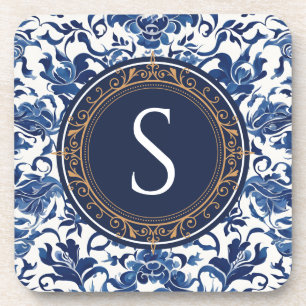 Posavasos Chinoiserie floral azul y blanca