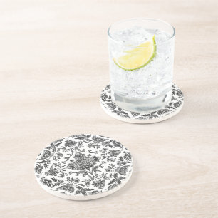 Posavasos Chinoiserie Floral Negro y Blanco Acuarela