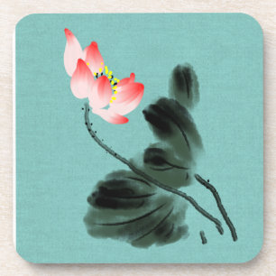 Posavasos Chinoiserie Watercolor Painting Lotus Floral