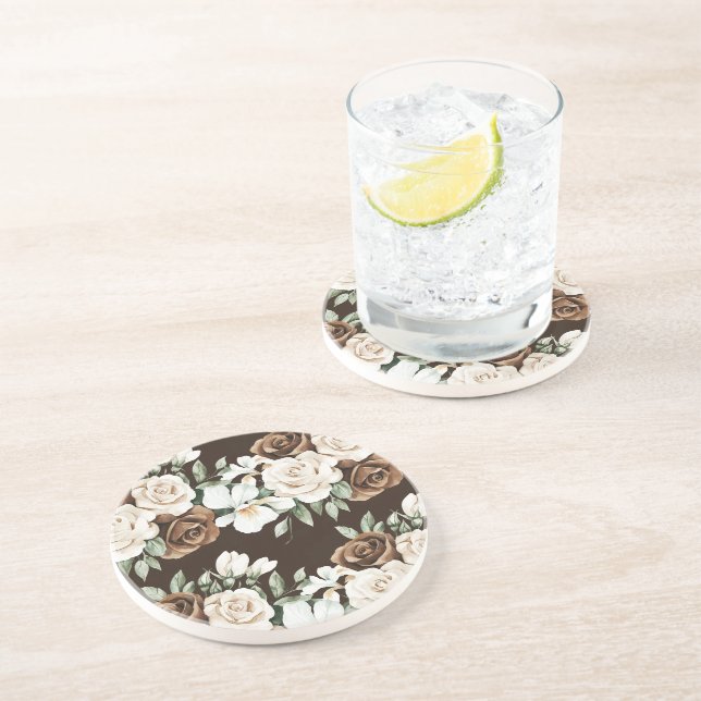 Posavasos Chocolate Brown Cream Flowers (Lado)