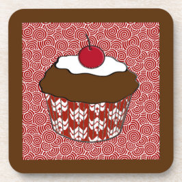 Posavasos Chocolate Cupcake on Red and White Pattern