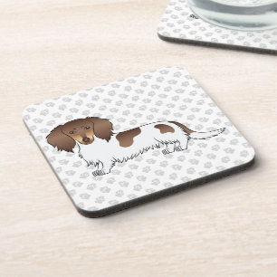 Posavasos Chocolate y Tan Piebald Long Hair Dachshund y Paws