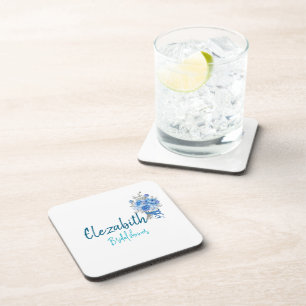 Posavasos Chorro Nupcial Personalizado Floral Azul Elegante