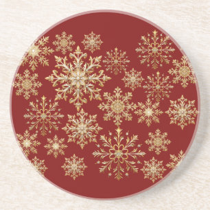 Posavasos Christams Gold y copo de nieve rojo 